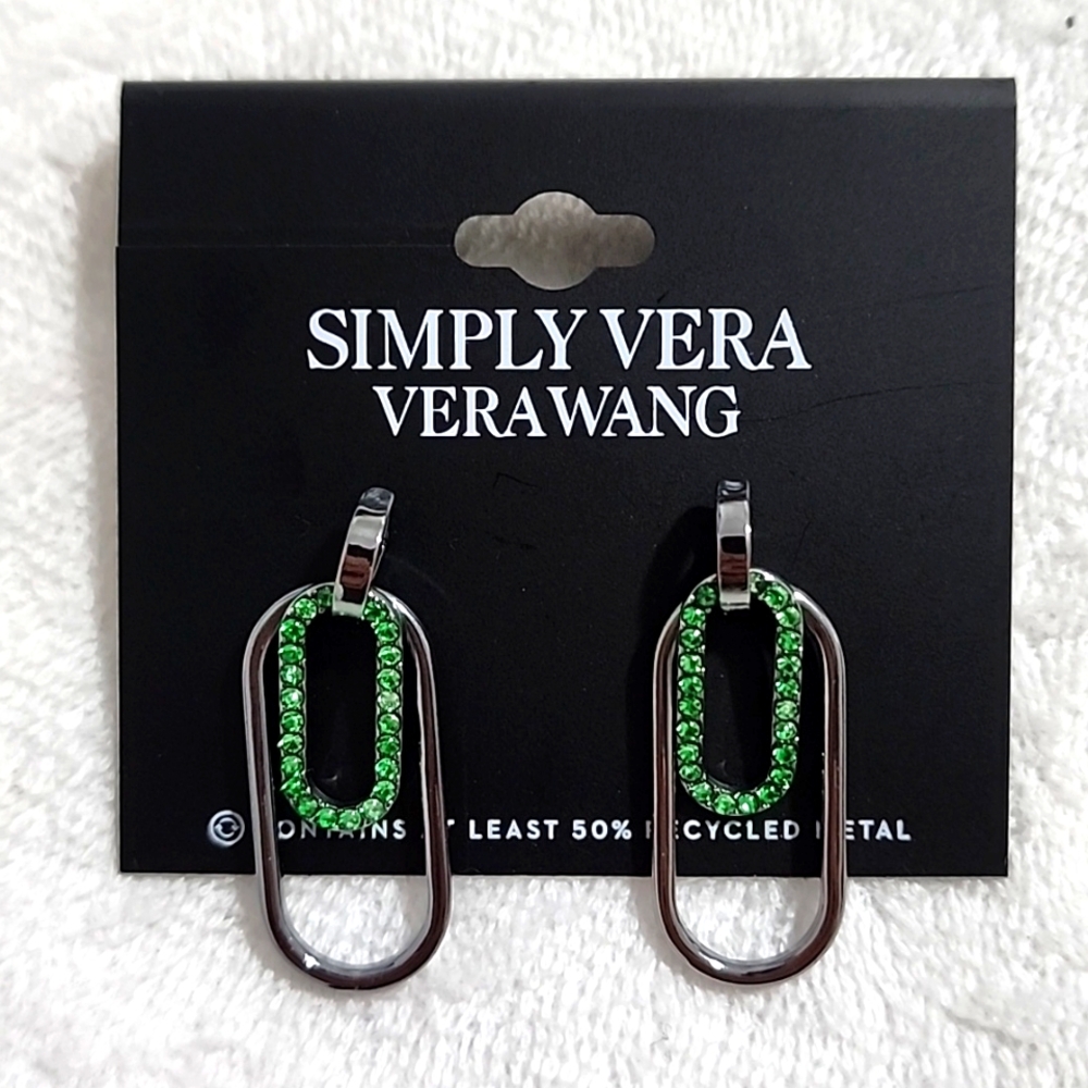 Simply Vera Vera Wang Silver Tone, Green Crystal Orbital Drop Earrings